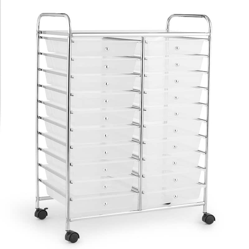 Costway 20 Drawers Rolling Cart Storage Scrapbook Paper Studio - See Details - Clear White
