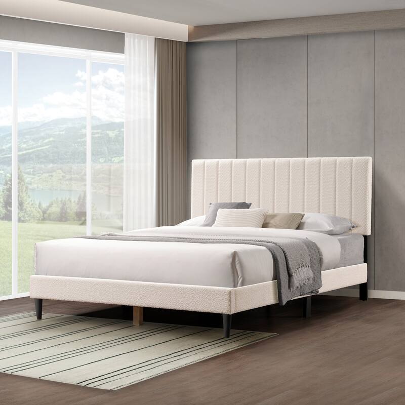 Cream White Modern Design Queen Size Vireo Tufted Upholstered Platform Bed for Bedroom