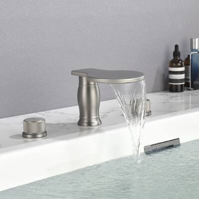 3 Holes 8 Inch Widespread Tub Faucet Waterfall Swivel Spout Bathtub Faucets with Two Handles Tub Fillers with CUPC Supply Hoses