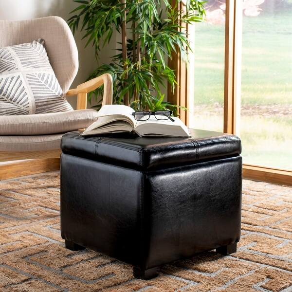 SAFAVIEH Broadway Black Leather Storage Ottoman - Bed Bath & Beyond ...