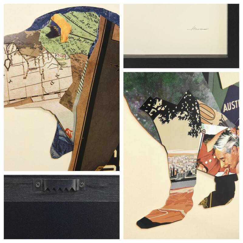 "Dachshund" Alex Zeng's dimensional collage, under glass & a black shadow box frame