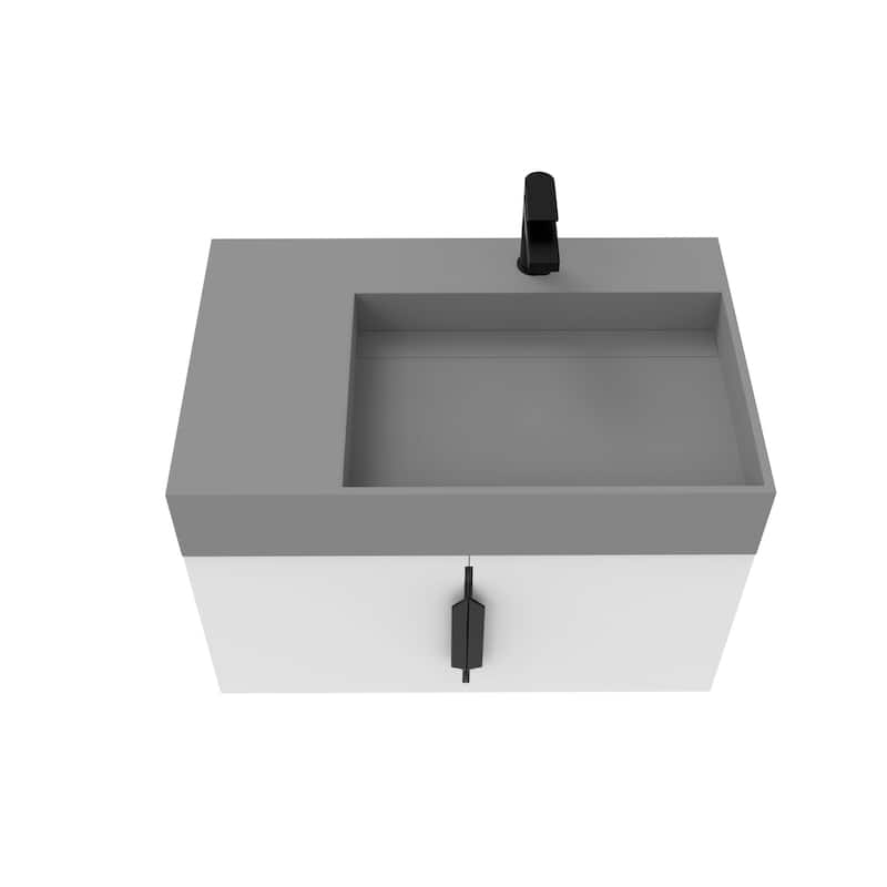 Amazon 30" Wall Mounted Bathroom Right Basin Vanity Set w/ Gray Top