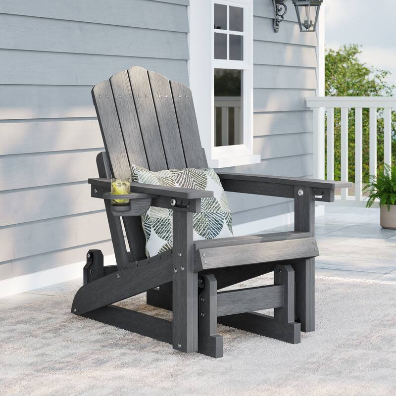Glider Adirondack Chair 3-Position Adjustable, HDPE Wood-Like Texture - Gray - 1-Piece