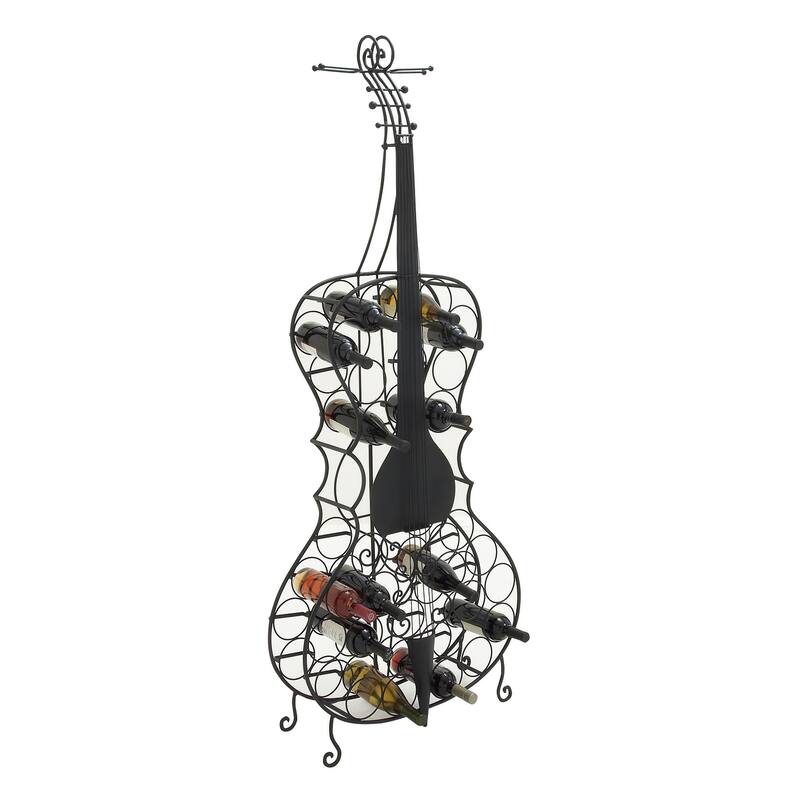 Black Metal Cello 26 Bottle Instrument Storage Standing Wine Rack - On ...