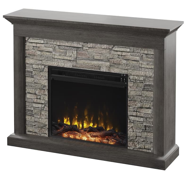 Rustic Wall Mantel Electric Fireplace with Faux Stacked Stone Surround
