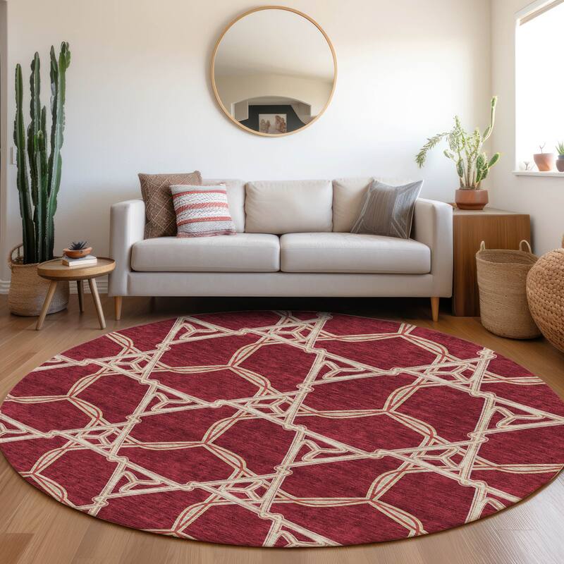 Premium Washable Super Soft Modern Tangle Mayfield Rug - Burgundy - 8' x 8'