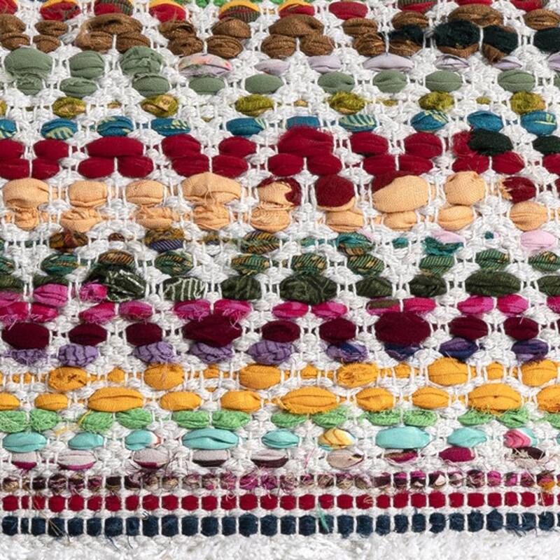 HomeRoots 18" Natural And Rainbow Cotton Blend Chevron Pouf Ottoman