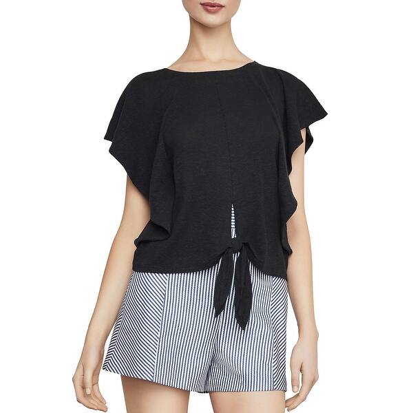 BCBGMAXAZRIA Womens Orange Asymmetric Chiffon Trim Knit Top Shirt L BHFO 0563