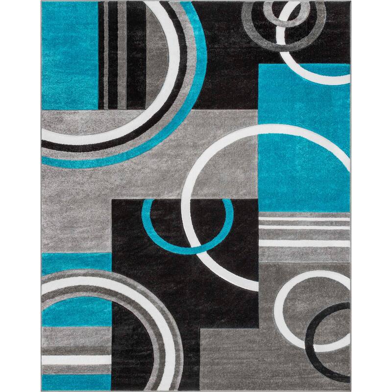 Well Woven Modern Geometric Arcs and Shapes Area Rug - 9'3" x 12'6" - Blue