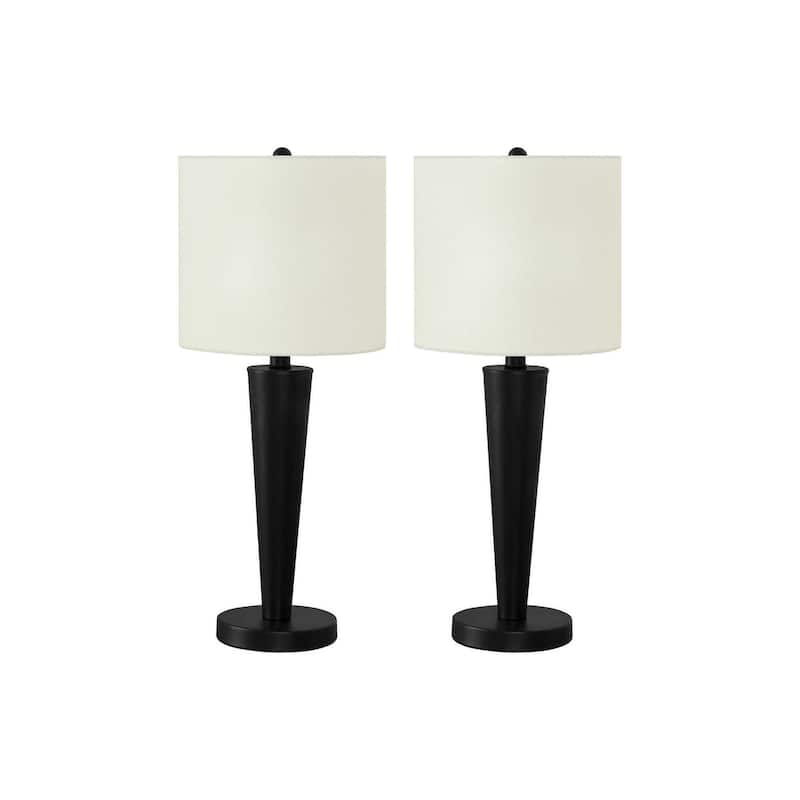 Lighting, Set Of 2, 24"h, Table Lamp, Usb Port Included, Black Metal, Ivory / Cream Shade, Contemporary