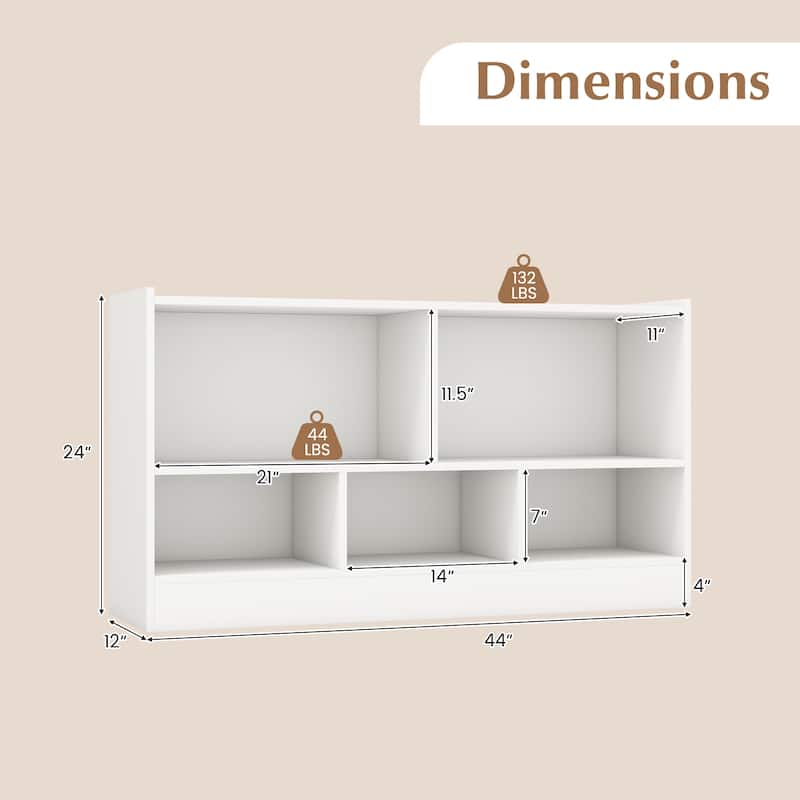 Kids Storage Cabinet with 5 Cubes and Display Shelf Bookcase Organizer for Bedroom and Playroom - 44" x 12" x 24" (L x W x H)