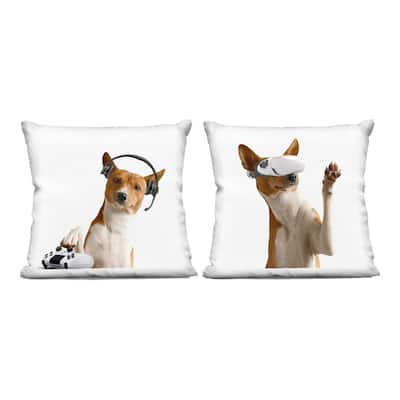 Stupell Video Game Dogs with VR Decorative Printed Throw Pillow Design by CAD Designs (Set of 2)