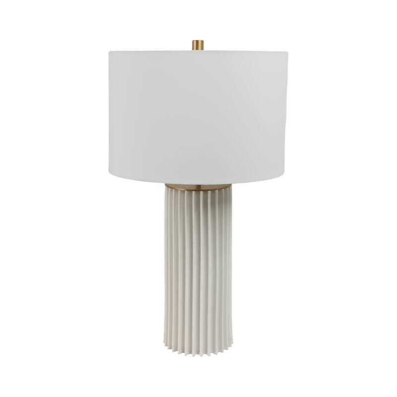 Ceramic Table Lamp Pleated Base with Fabric Drum Shade - 27" White - 15" x 15" x 27" - 15" x 15" x 27" - White
