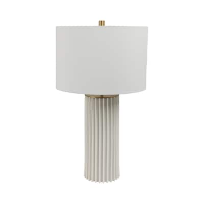 Ceramic Table Lamp Pleated Base with Fabric Drum Shade - 27" White - 15" x 15" x 27"