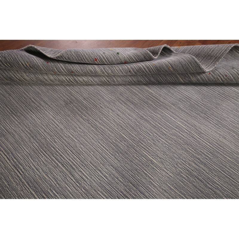 Silver Gray Striped Gabbeh Square Area Rug Handmade Wool Carpet - 9'7"x 9'7"