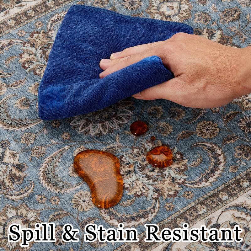 Washable Area Rugs for Living Room Stain Resistant Carpet Vintage Rugs Bedroom Low Pile Non Slip Accent Carpet