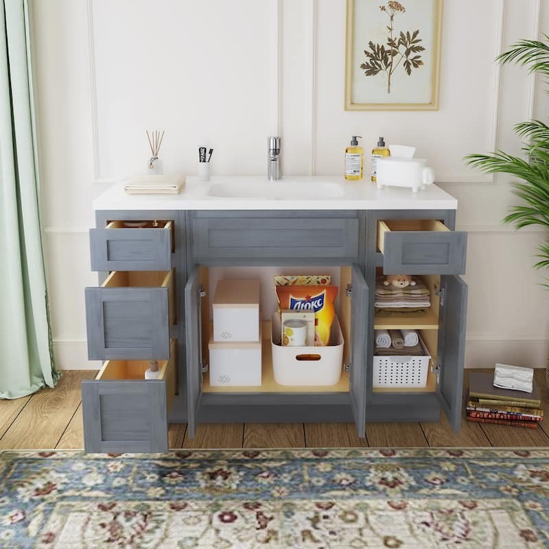 Vanity Art 48" Oak Freestanding Bathroom Vanity Cabinet without Top