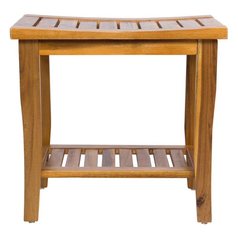 Acacia Wood 2-Tier Shower Bench Spa Stool with Storage and Non-Slip Feet