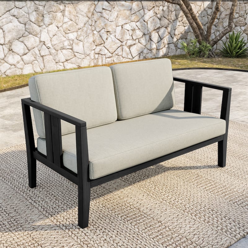 Outdoor Patio Wood Loveseat with Cushion