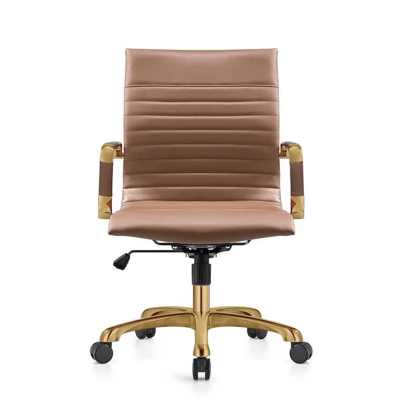 Harris Gold Frame Leather Office Chair with Padded Seat, Adjustable Height, Tilt Lock, 360° Swivel, and Smooth Rolling Casters