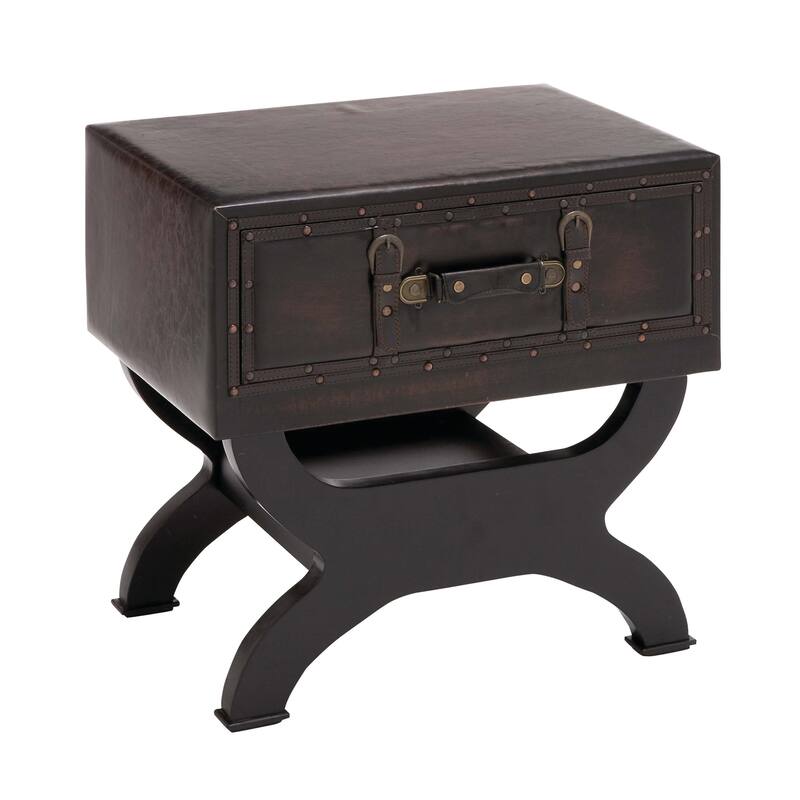 Faux Leather Vintage Style Single Drawer Accent Table with Curved Legs - Brown - Roche River Decor - 16"W x 22"L x 22"H