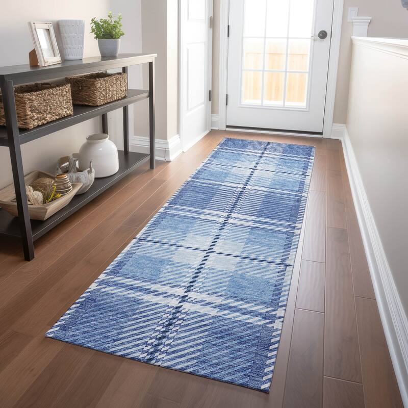 Machine Washable Indoor/ Outdoor Chantille Plaid Cozy Rug