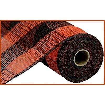 Ribbon Poly Burlap Mesh Orange Black Check 10.5" x 10YD - 10" x 10YD