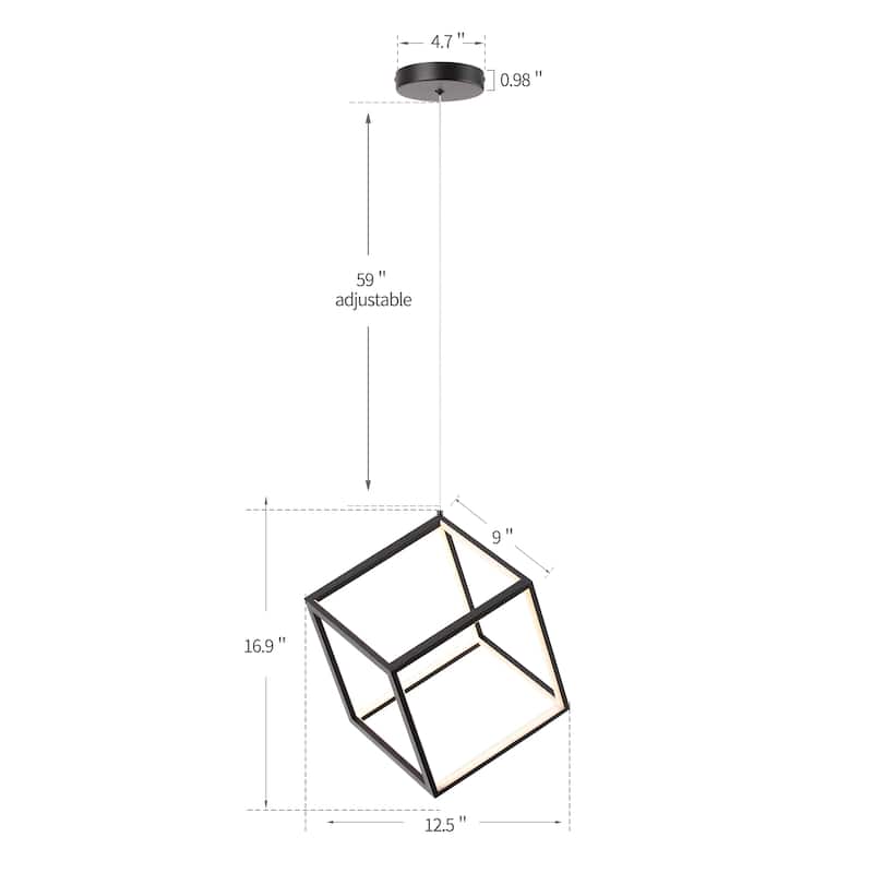 Cube 1 Light LED Integrated Minimalist Black or Gold Square Geometric Pendant Lamp