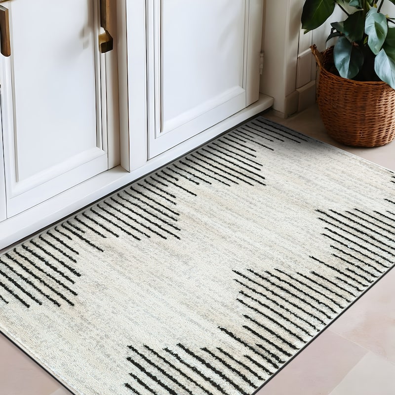 Bohemian Stripe Area Rug - 2' 7" x 4' - Cream/Onyx