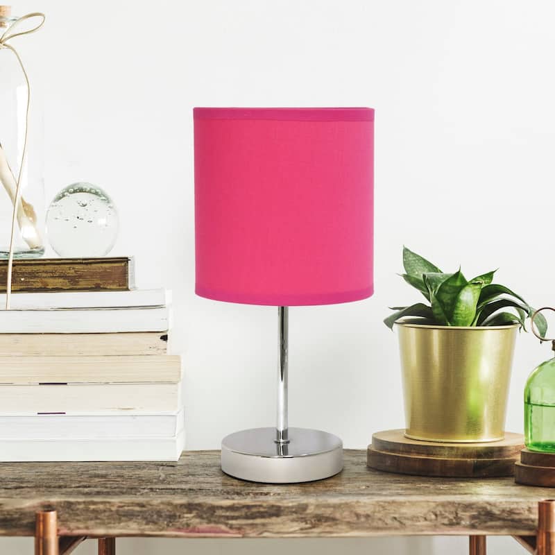 Traditional Petite Table Lamp with Drum Shade - 11.75" - Silver and Hot Pink