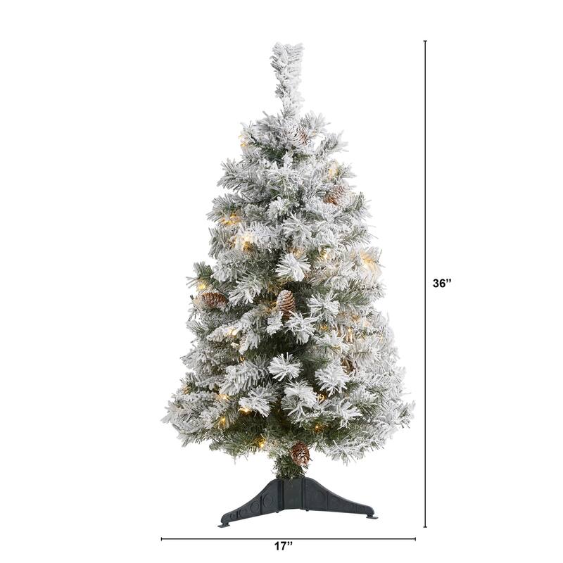 3ft. Flocked Pine Artificial Christmas Tree with Pinecones & 50 Clear LED Lights - Petite Holiday X-Mas Accent Tree