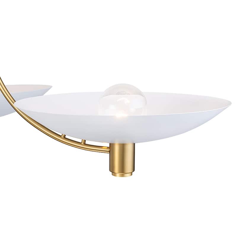 3-Light White Brass Sputnik Saucer Semi Flush Light Curved Arms - 40.6 Inches