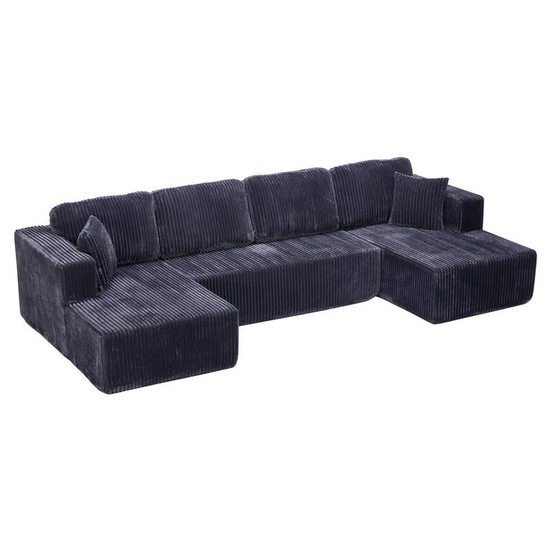 U-Shaped Modular Sectional Sofa, Modern Minimalist Corduroy Couch