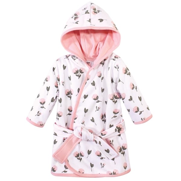 slide 1 of 1, Hudson Baby Infant Girl Cotton Rich Bathrobe, Pink Peony, 0-9 Months - Pink Peony - 0-9 Months 0-9 Months - Pink Peony