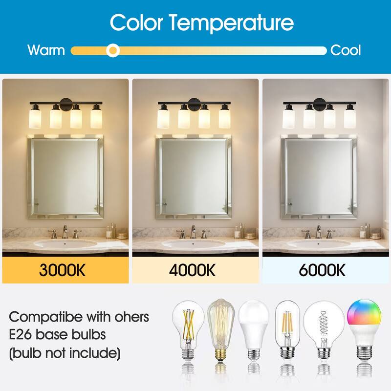 4-Light Matte Black Wall Lamps With White Glass Shades (No Bulbs) Sconce Lighting For Bedroom Living Room