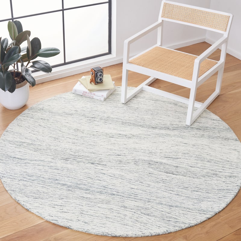 SAFAVIEH Handmade Metro Annarosa Modern Abstract Wool Rug - 6' Round - Dark Grey/Ivory - Round