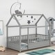 preview thumbnail 6 of 9, Twin Size Floor Wooden Bed with House Roof Frame and High Fence Guardrails for Safe and Imaginative Sleep