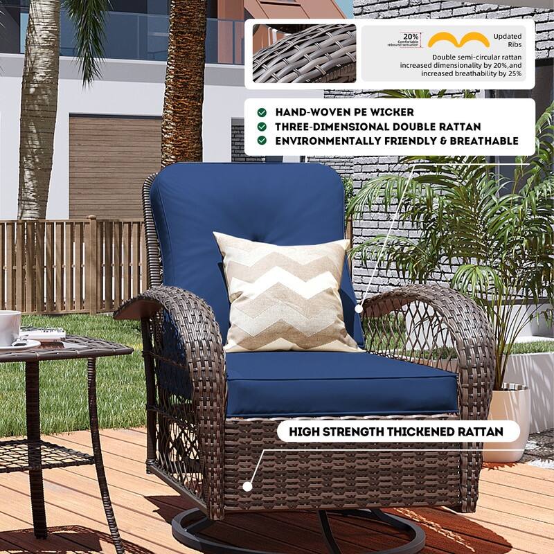 Patio Watcher 6-Piece Brown Wicker 360-Degree Patio Conversation Outdoor Rocking Chair Set with Cushions