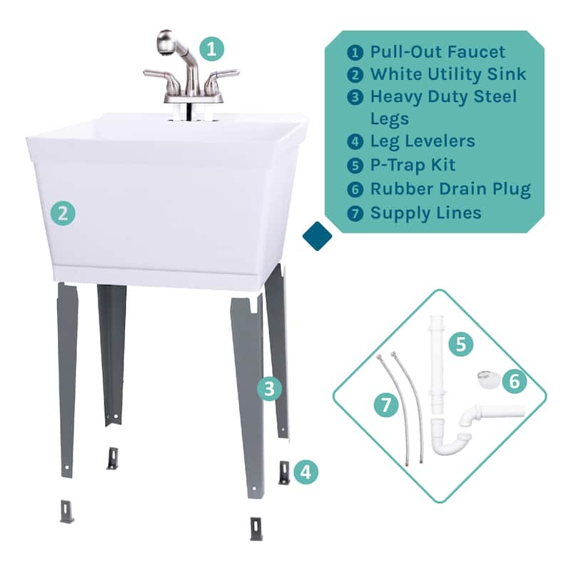 TEHILA 19-Gallon Utility Sink Laundry Tub with Stainless Finish Pull-Out Faucet