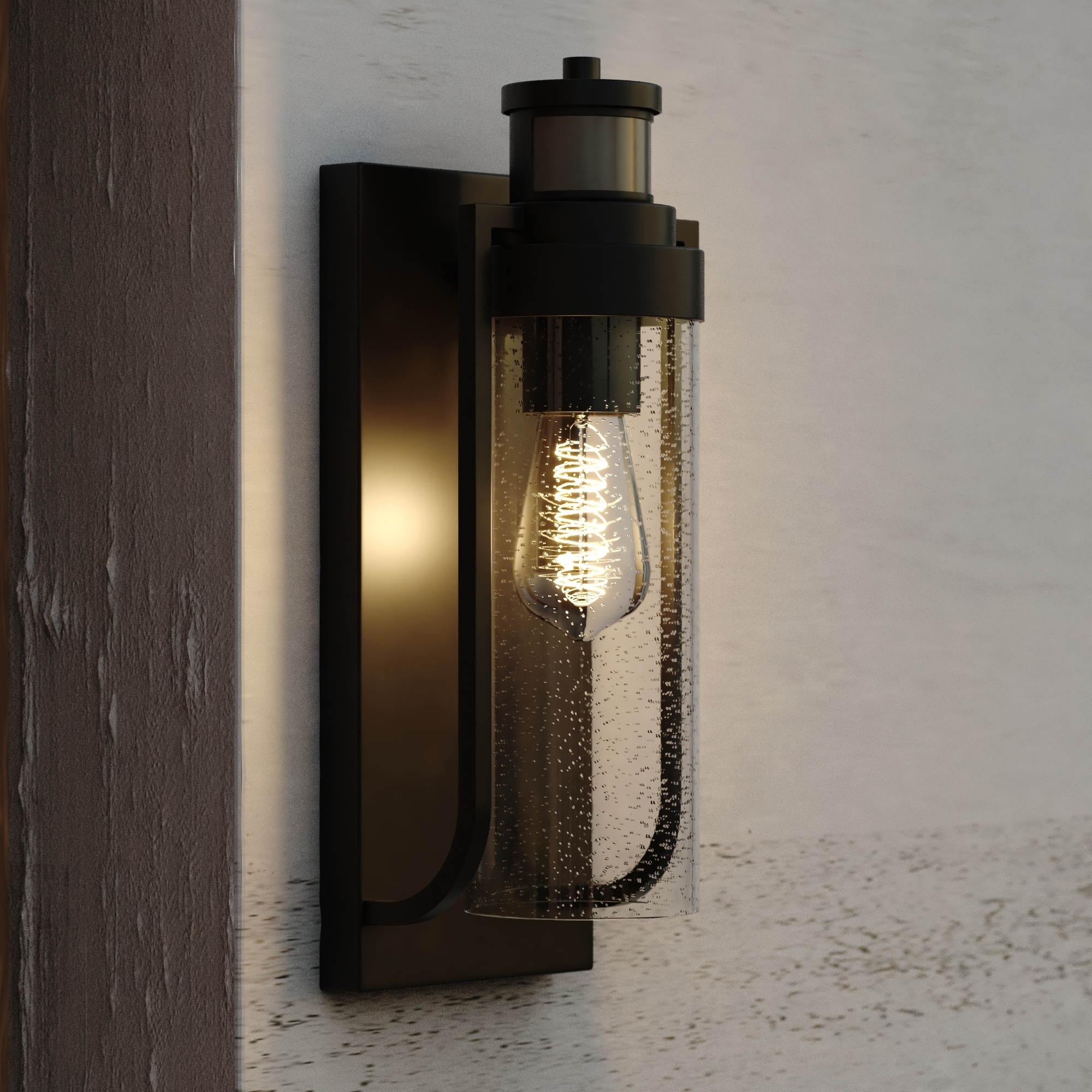 Lawton Steel LED Compatible Black Motion Sensor Dusk to Dawn Outdoor Wall Light Transitional Clear Glass Bed Bath Beyond 40023848