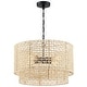 preview thumbnail 1 of 8, 20 in. 4-Light Rattan Tiered Drum Chandelier Light with Black Canopy - 4-Light 20" W 4-Light 20" W - Black