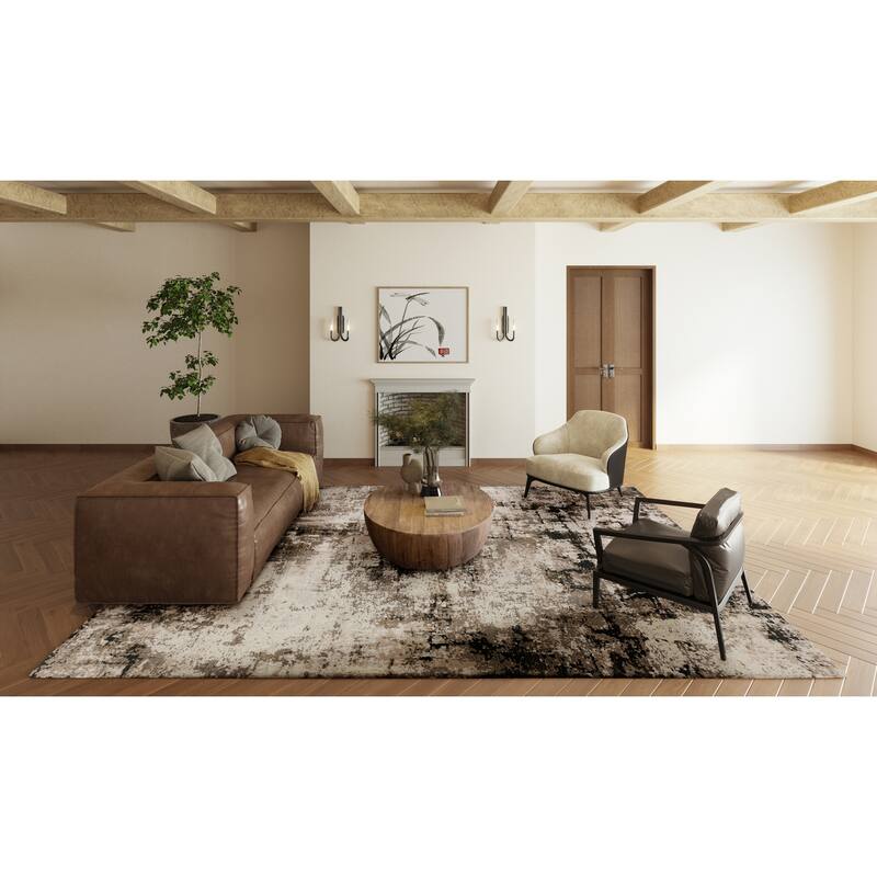 Emery Abstract Taupe Machine Made Rug