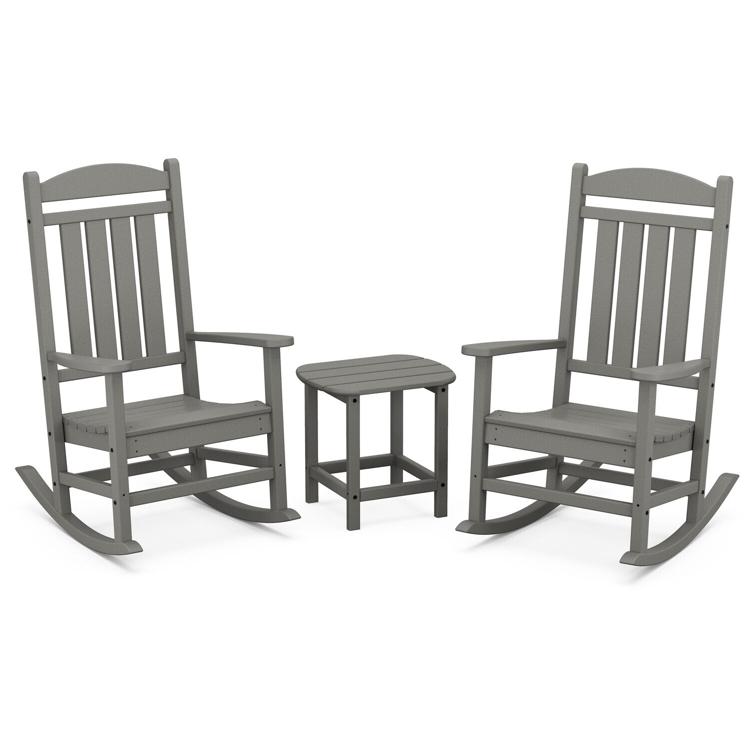 Hanover Pineapple Cay All Weather Porch Rocking Chair Set With 2 Rockers And An 19" X 15" Side Table In Grey