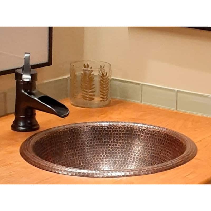 Hand Hammered 15" Round Copper Bathroom Sink in Brushed Sedona By SimplyCopper - 15" x 15" x 5.5"