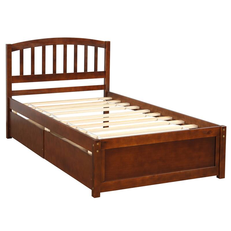 Wooden Twin Bed Frame with Storage Drawers - No Box Spring Needed