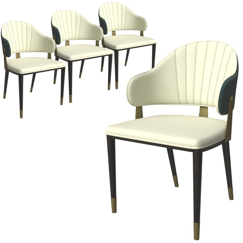 Leather Dining Chair in Iron Set of 4 with Gold Accents Design Modern Ergonomic Side Arm Chair - Green