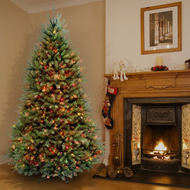 9-foot Faux Dunhill Fir Hinged Tree - Multi-Colored Lights
