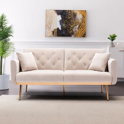 Mid Century Modern Velvet Fabric Accent Loveseat Sofa Bed