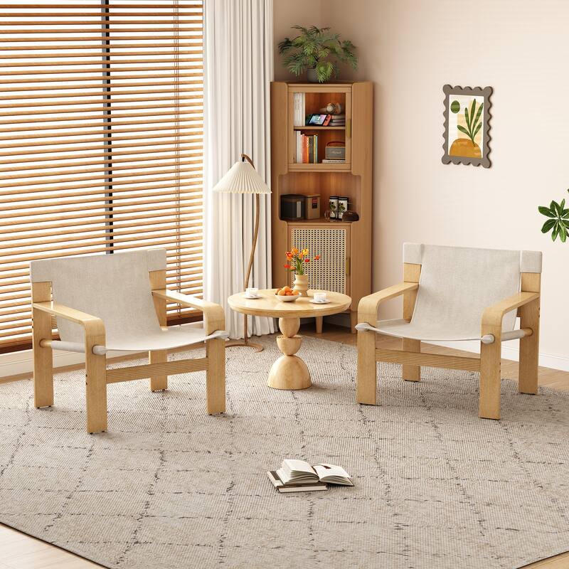 Mid-Century Linen Detachable and Washable Accent Arm Chair - White