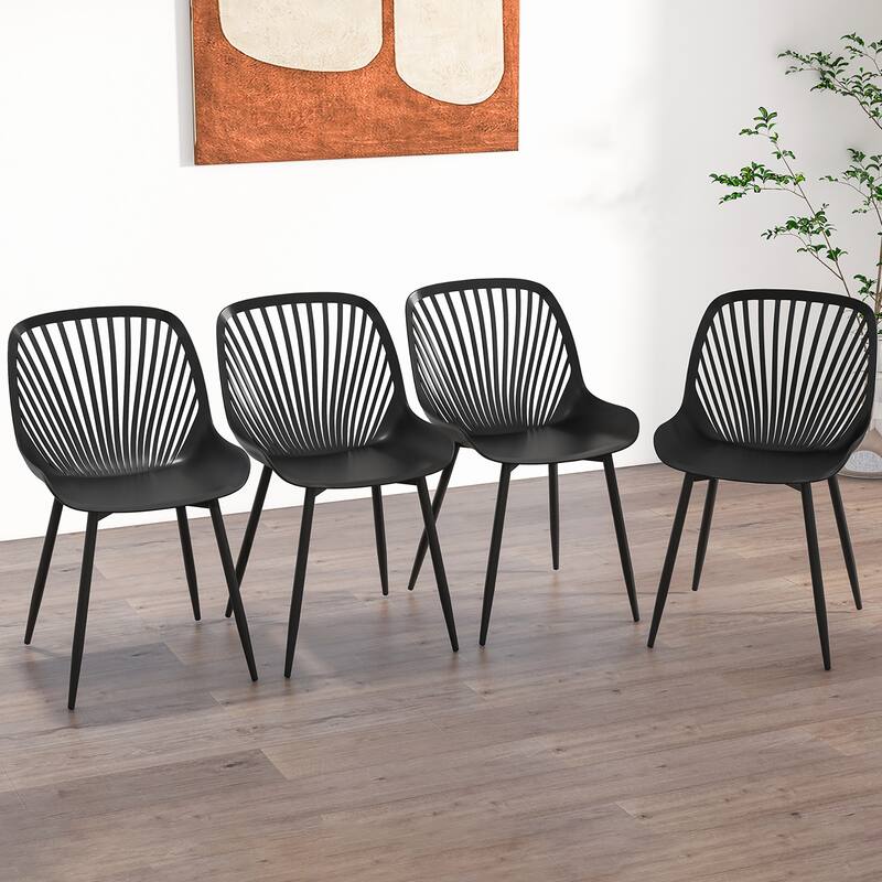Gymax Plastic Dining Chair Set of 4 w/ Metal Legs Cutout Backrest